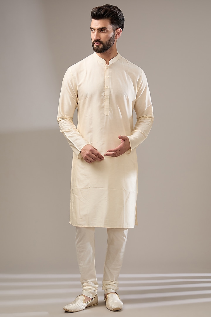 Cream Silk Hand Embroidered Wedding Sherwani Set by RE CHANNEL at Pernia's Pop Up Shop