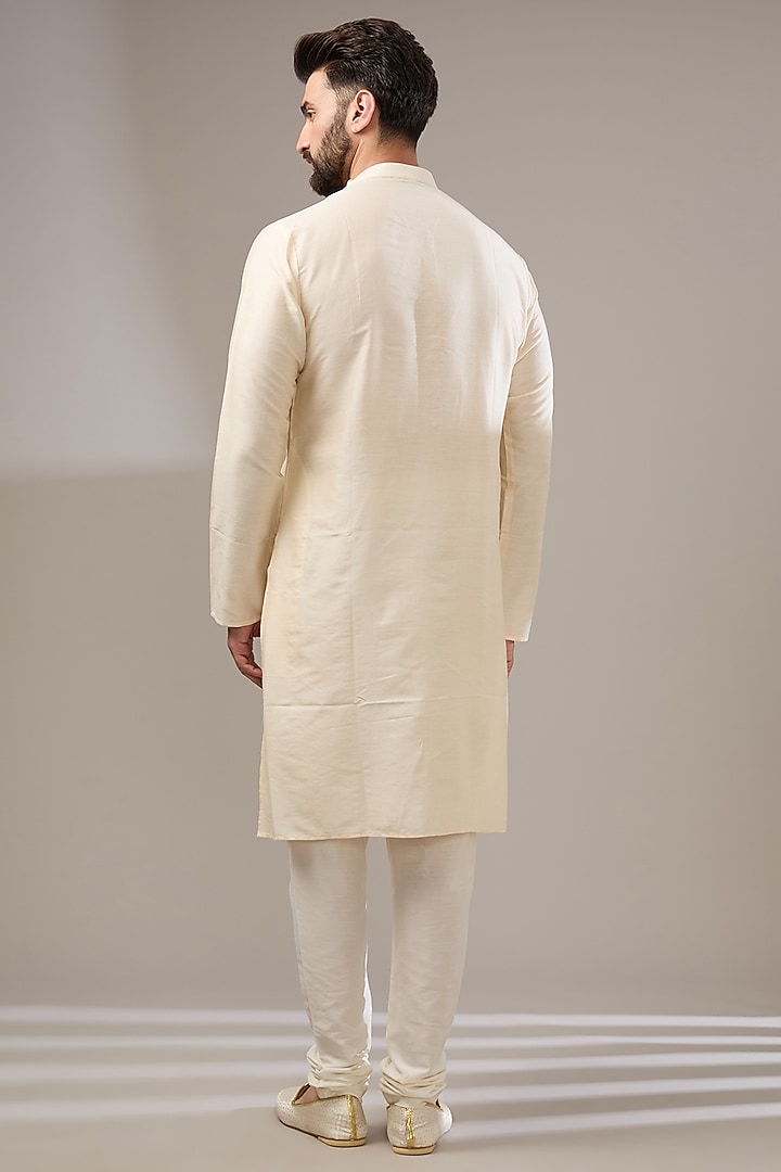 Cream Silk Hand Embroidered Wedding Sherwani Set by RE CHANNEL at Pernia's Pop Up Shop