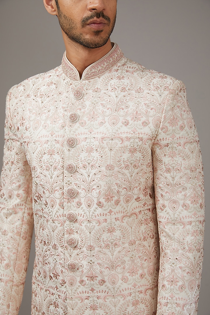 Off-White Silk Dori Work Wedding Sherwani Set by RE CHANNEL at Pernia's Pop Up Shop