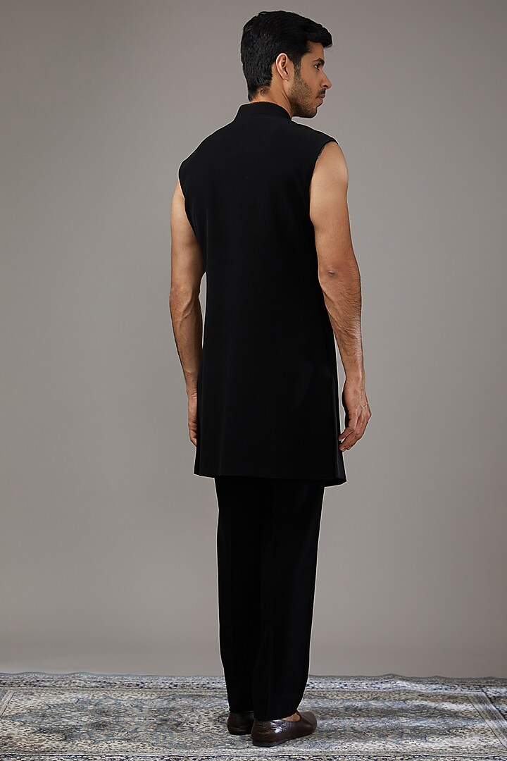 Black Japanese Suiting Fabric Sequins Embroidered Wedding Indowestern Set by RE CHANNEL at Pernia's Pop Up Shop