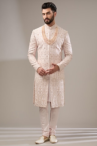 Pink Silk Cutdana Embroidered Sherwani Set by RE CHANNEL