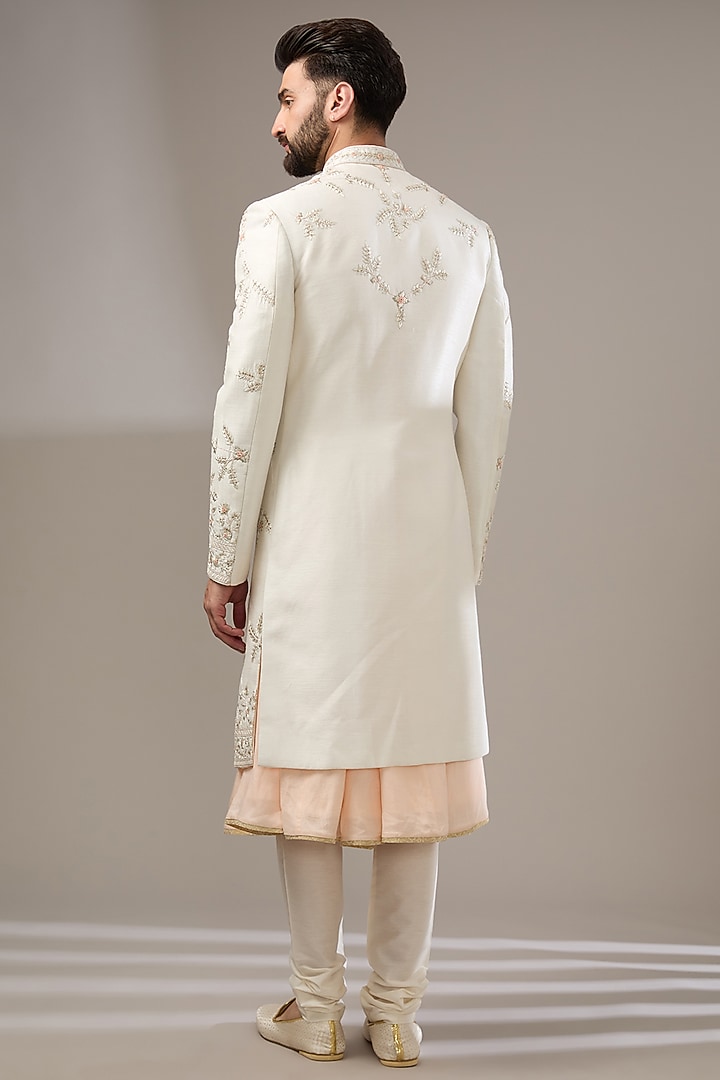 Ivory Silk Thread Work Wedding Sherwani Set by RE CHANNEL at Pernia's Pop Up Shop