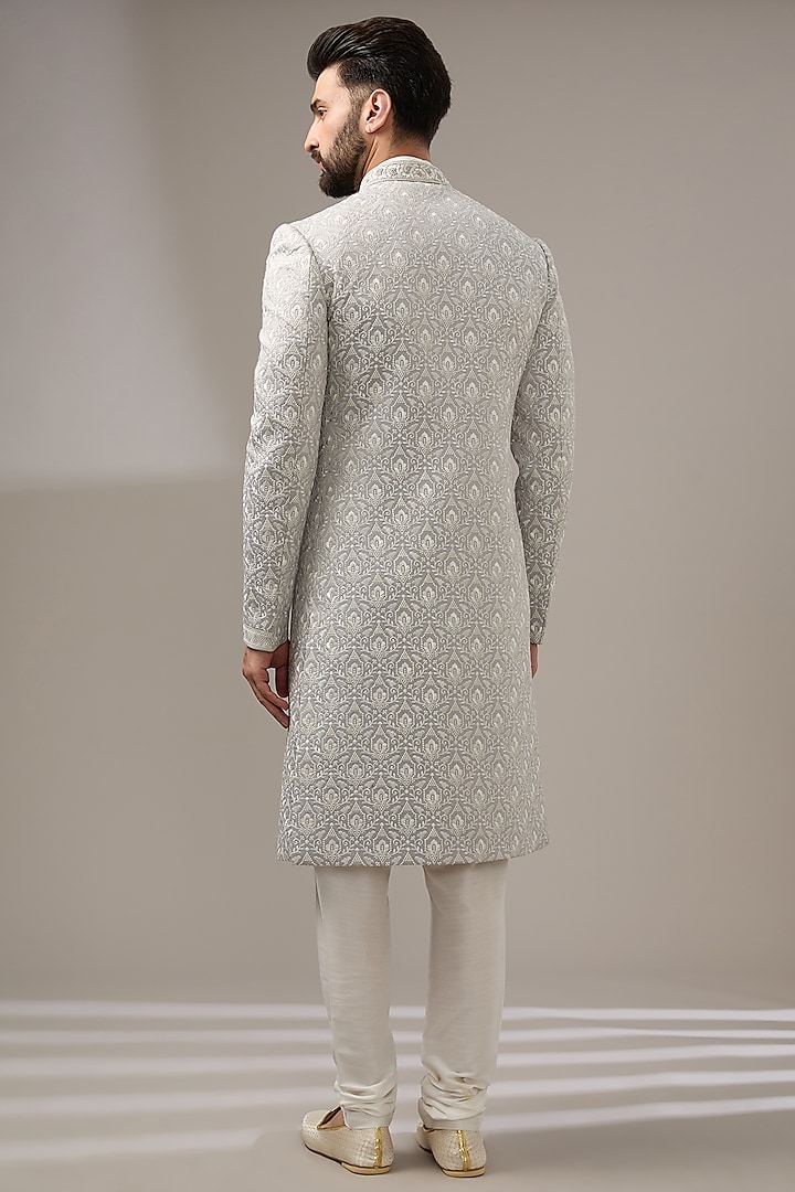 Grey Silk Zari Resham Work Wedding Sherwani Set by RE CHANNEL at Pernia's Pop Up Shop
