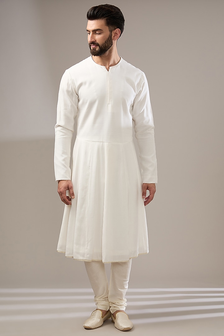 Ivory Silk Floral Embroidered Wedding Sherwani Set by RE CHANNEL at Pernia's Pop Up Shop