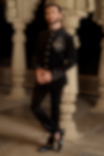 Black Velvet Embroidered Jodhpuri Set by RE CHANNEL at Pernia's Pop Up Shop