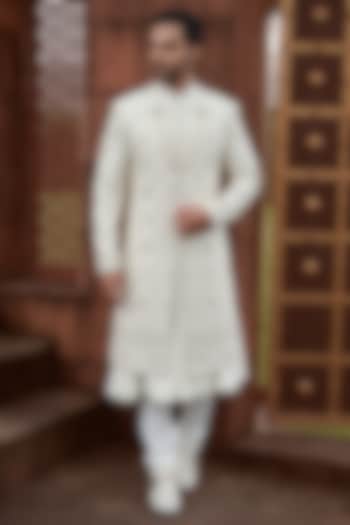 Light Gold Silk Cutdana Embroidered Groom Sherwani Set by RE CHANNEL at Pernia's Pop Up Shop