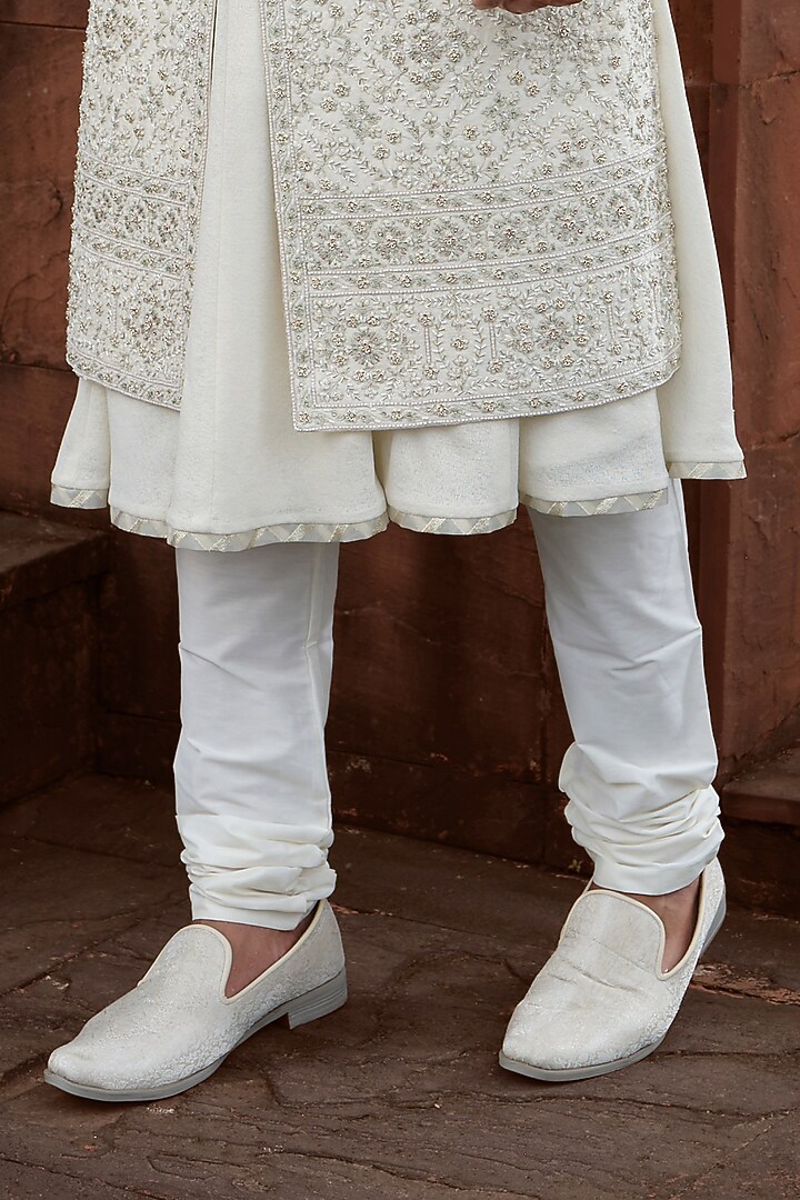 Light Gold Silk Cutdana Embroidered Groom Sherwani Set by RE CHANNEL at Pernia's Pop Up Shop