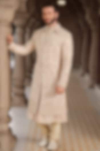 Gold Tissue Kora Work Groom Sherwani Set by RE CHANNEL at Pernia's Pop Up Shop