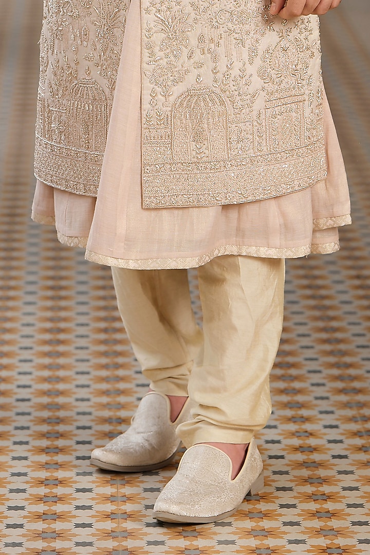 Gold Tissue Kora Work Groom Sherwani Set by RE CHANNEL at Pernia's Pop Up Shop