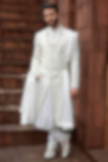 Ivory Silk Resham Work Wedding Sherwani Set by RE CHANNEL at Pernia's Pop Up Shop