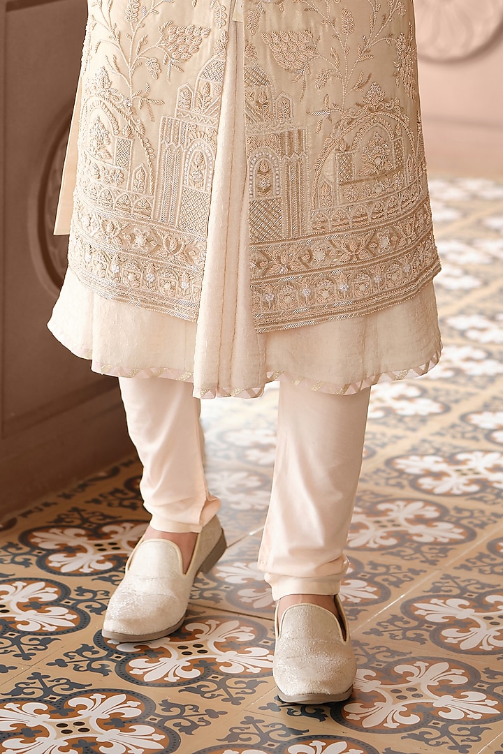Gold Tissue Handwork Groom Sherwani Set by RE CHANNEL at Pernia's Pop Up Shop