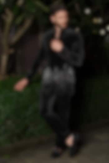 Black Velvet Cutdana Embellished Wedding Indowestern Set by RE CHANNEL at Pernia's Pop Up Shop