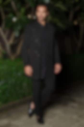 Black Imported Fabric Cutdana Embroidered Wedding Indowestern Set by RE CHANNEL at Pernia's Pop Up Shop