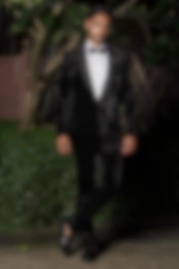 Black Velvet Cutdana Embroidered Tuxedo Set by RE CHANNEL at Pernia's Pop Up Shop