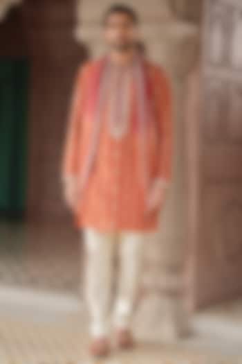 Rust Tissue Silk Resham Embroidered Kurta Set by RE CHANNEL at Pernia's Pop Up Shop