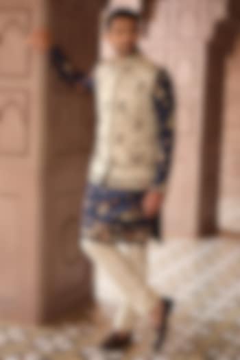 Gold Tissue Handwork Bundi Jacket Set by RE CHANNEL at Pernia's Pop Up Shop