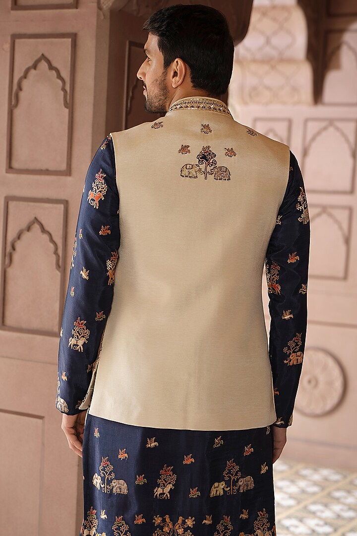 Gold Tissue Handwork Bundi Jacket Set by RE CHANNEL at Pernia's Pop Up Shop