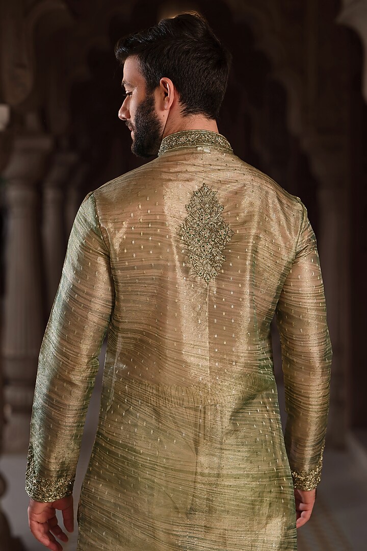 Green Banarasi Tissue Cutdana Hand Embroidered Kurta Set by RE CHANNEL at Pernia's Pop Up Shop