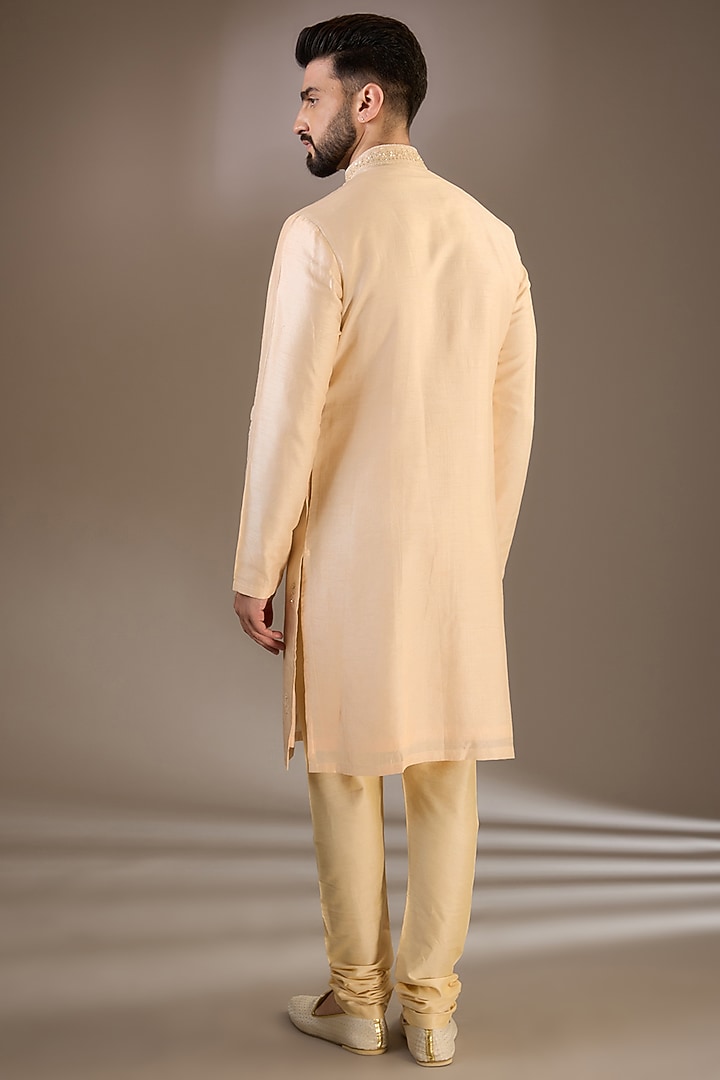 Gold Silk Sequins & Zari Embroidered Wedding Sherwani Set by RE CHANNEL at Pernia's Pop Up Shop