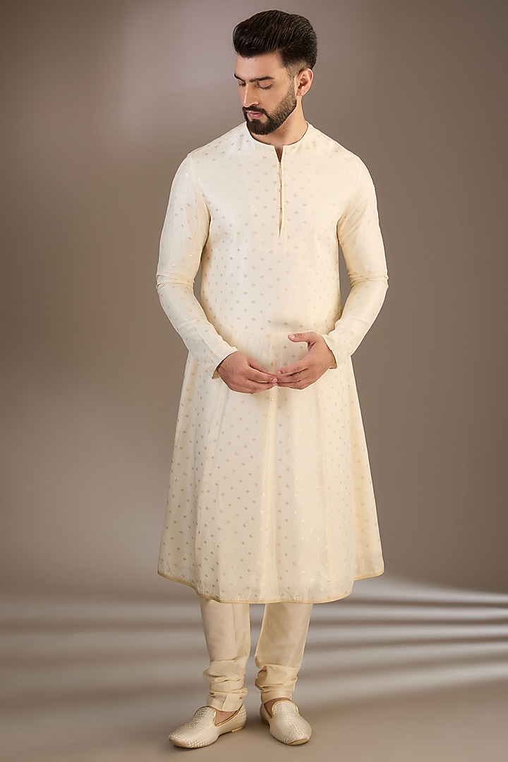 Peach Gold Silk Dori & Sequins Embroidered Groom Sherwani Set by RE CHANNEL at Pernia's Pop Up Shop