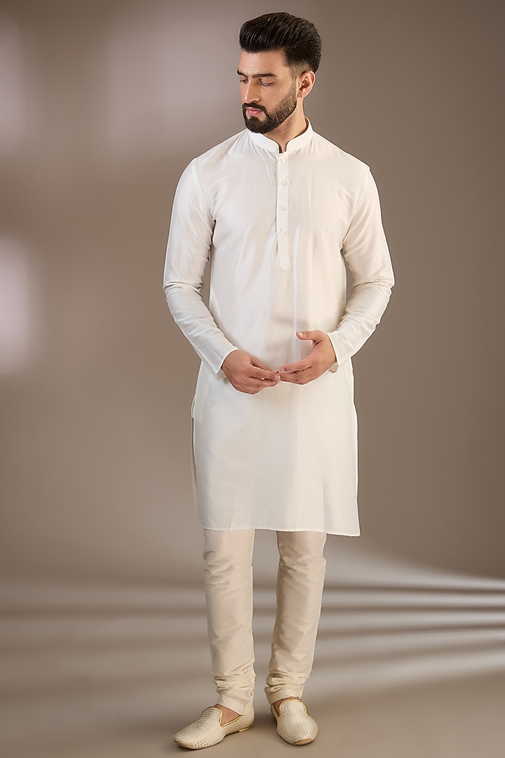 Ivory Gold Silk Cutdana & Moti Embroidered Wedding Sherwani Set by RE CHANNEL at Pernia's Pop Up Shop