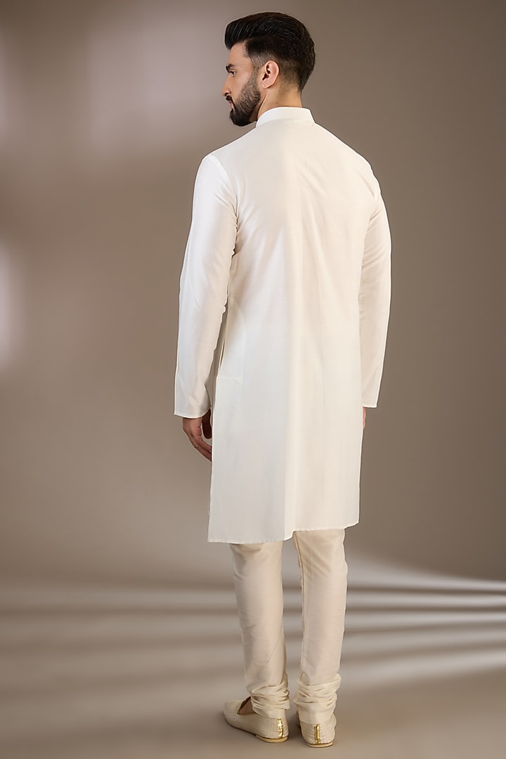 Ivory Gold Silk Cutdana & Moti Embroidered Wedding Sherwani Set by RE CHANNEL at Pernia's Pop Up Shop