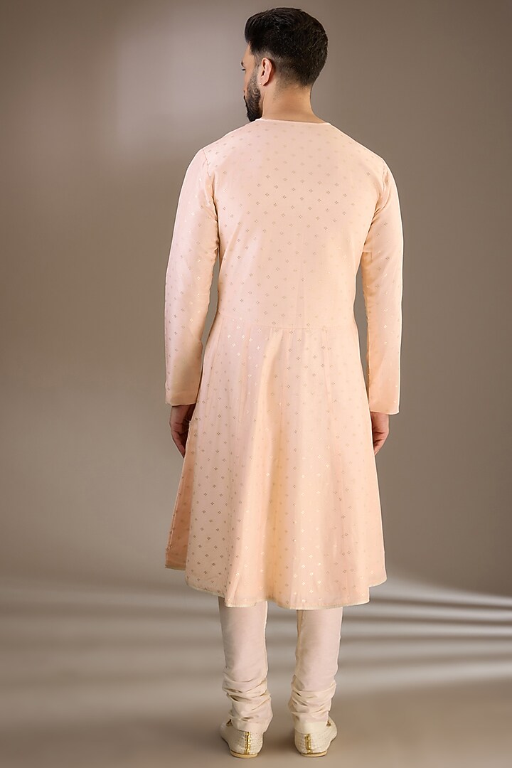 Peach Silk Cutdana & Thread Embroidered Groom Sherwani Set by RE CHANNEL at Pernia's Pop Up Shop