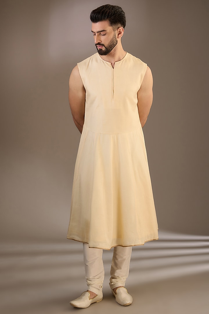 Ivory Silk Resham & Cutdana Embroidered Groom Sherwani Set by RE CHANNEL at Pernia's Pop Up Shop