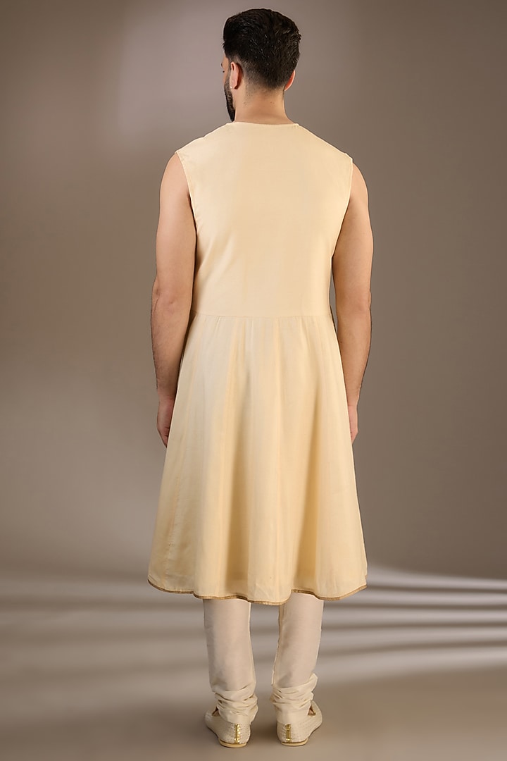 Ivory Silk Resham & Cutdana Embroidered Groom Sherwani Set by RE CHANNEL at Pernia's Pop Up Shop