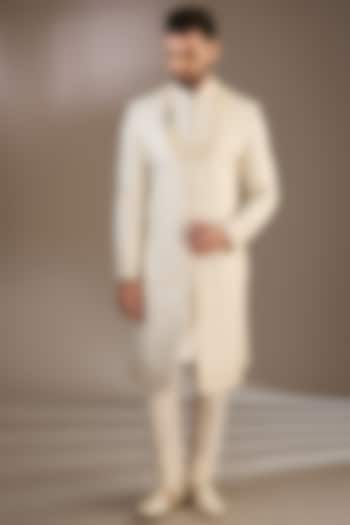 Ivory Silk Dori & Cutdana Embellished Wedding Sherwani Set by RE CHANNEL at Pernia's Pop Up Shop