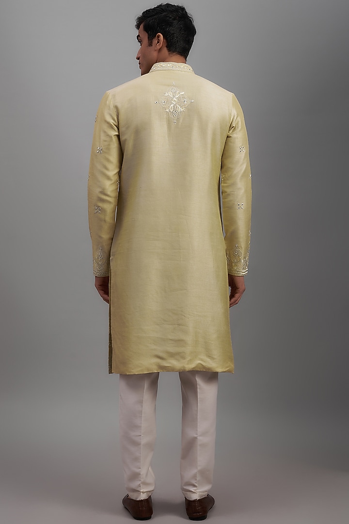 Light Green Silk Embroidered Kurta Set by RE CHANNEL at Pernia's Pop Up Shop