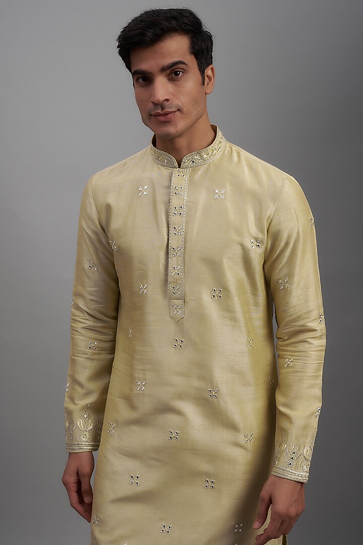 Light Green Silk Embroidered Kurta Set by RE CHANNEL at Pernia's Pop Up Shop
