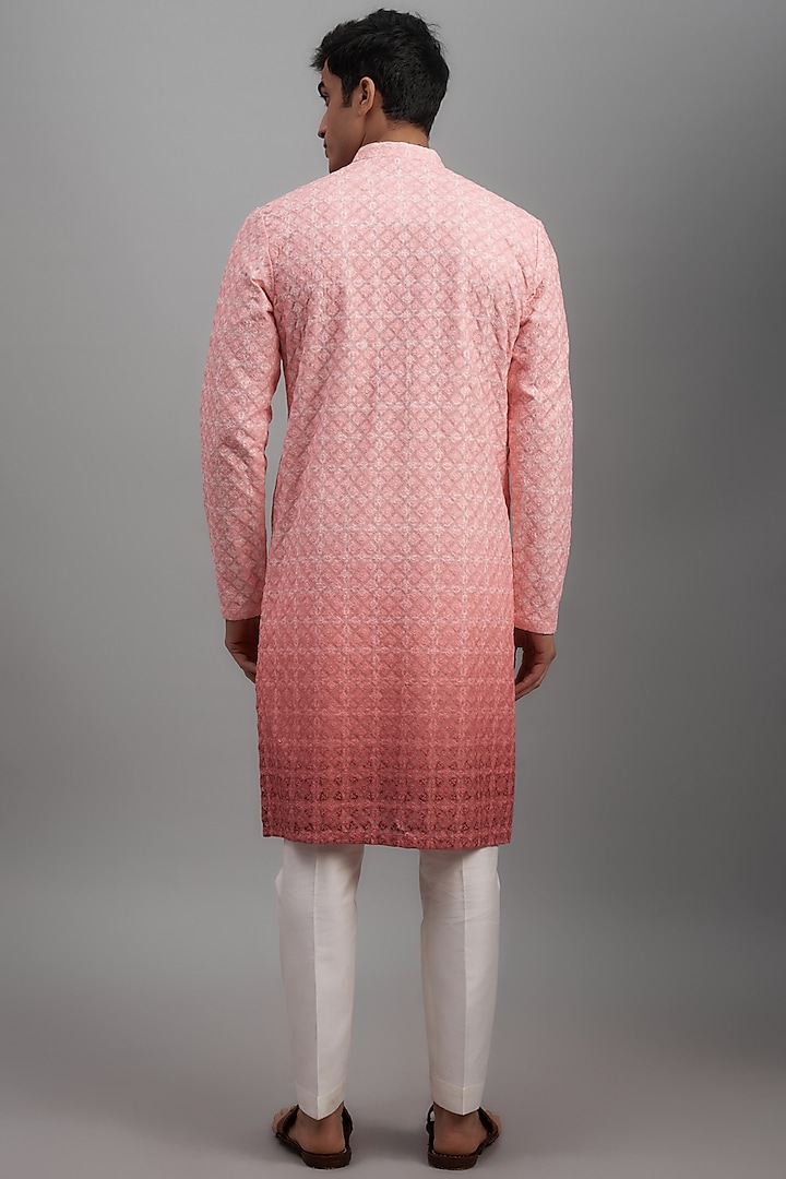 Pink Ombre Silk Embroidered Kurta Set by RE CHANNEL at Pernia's Pop Up Shop