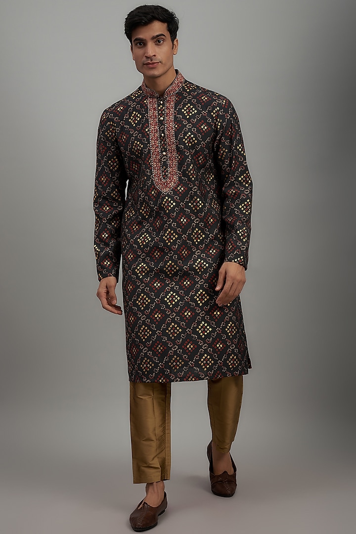 Dark Green Silk Printed Kurta Set by RE CHANNEL at Pernia's Pop Up Shop