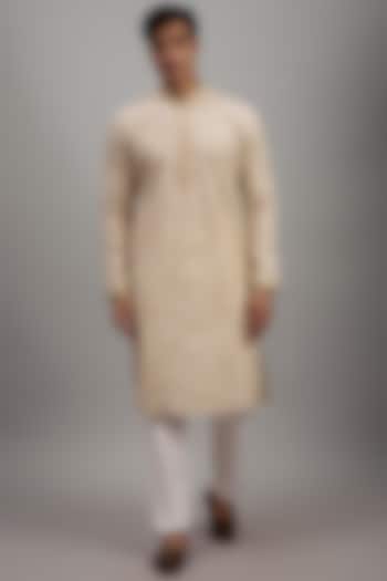 Beige Silk Embroidered Kurta Set by RE CHANNEL at Pernia's Pop Up Shop