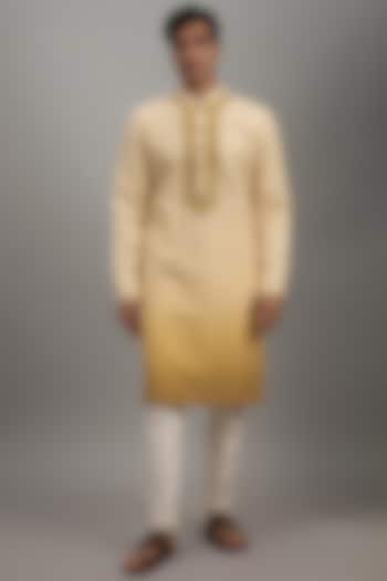 Yellow Ombre Silk Embroidered Kurta Set by RE CHANNEL at Pernia's Pop Up Shop