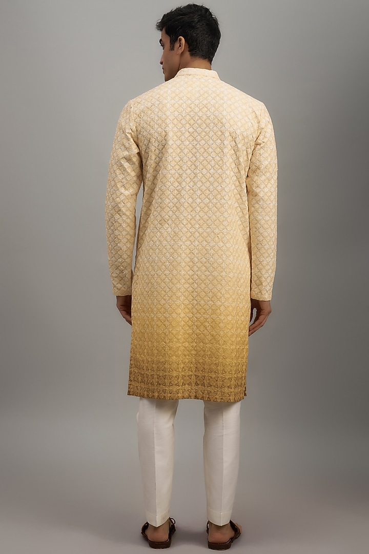 Yellow Ombre Silk Embroidered Kurta Set by RE CHANNEL at Pernia's Pop Up Shop
