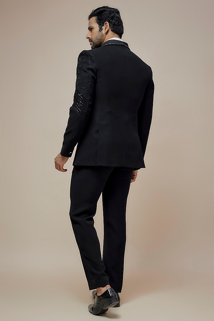 Black Japanese Suiting Cutdana Embroidered Tuxedo Set by RE CHANNEL at Pernia's Pop Up Shop