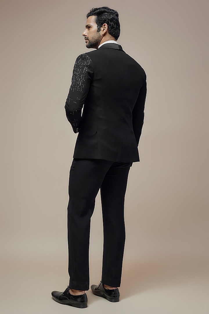 Black Japanese Suiting Cutdana Embellished Tuxedo Set by RE CHANNEL at Pernia's Pop Up Shop