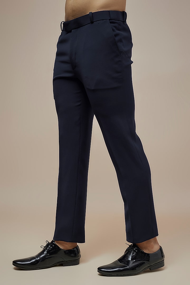 Navy Blue Japanese Suiting Salli Embroidered Bandhgala Set by RE CHANNEL at Pernia's Pop Up Shop