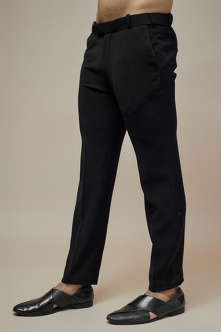 Black Japanese Suiting Salli Embroidered Bandhgala Set by RE CHANNEL at Pernia's Pop Up Shop