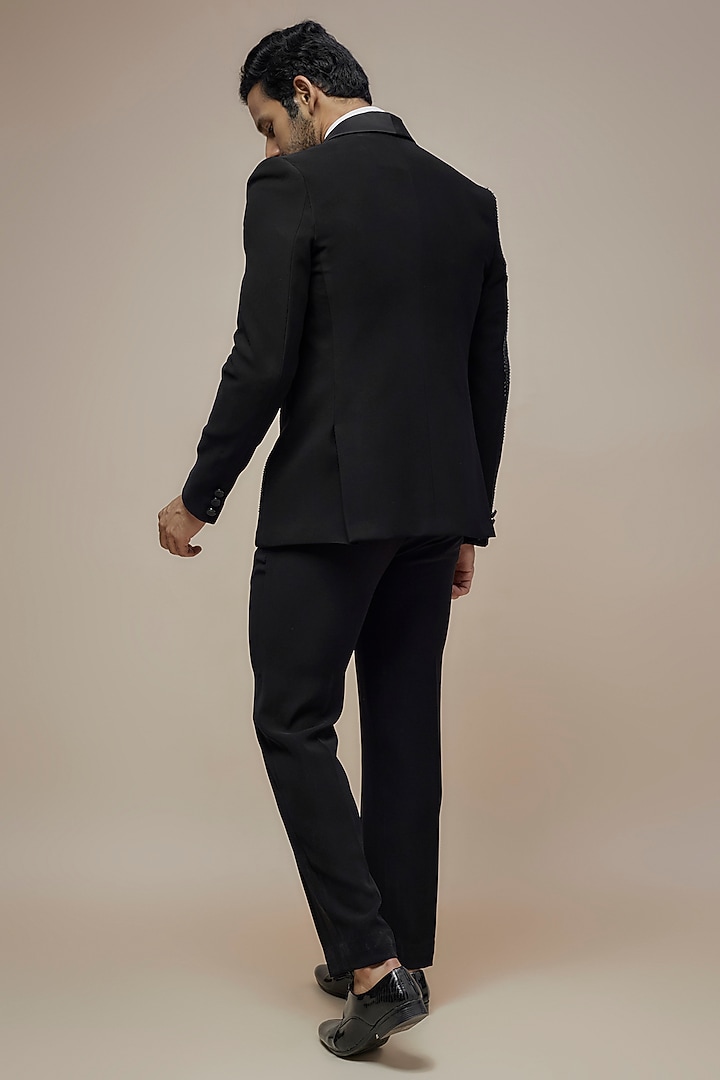 Black Japanese Suiting Cutdana Embroidered Tuxedo Set by RE CHANNEL at Pernia's Pop Up Shop