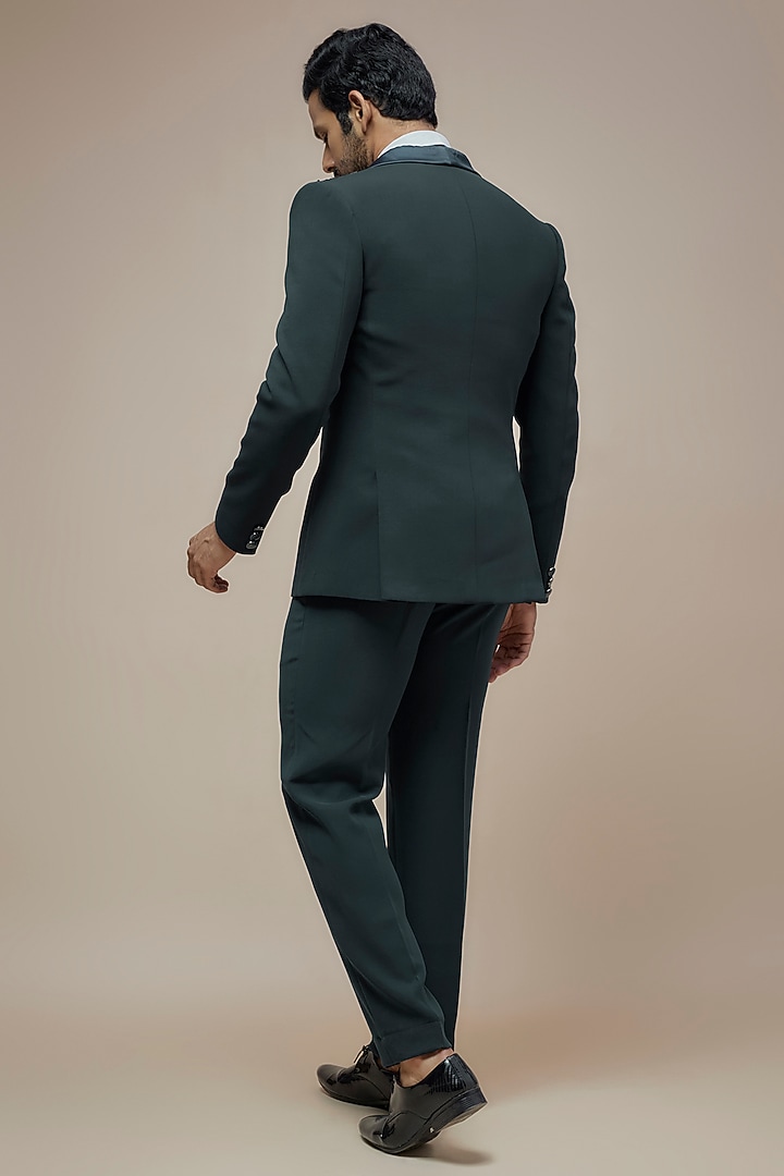 Teal Green Imported Suiting Cutdana Embroidered Tuxedo Set by RE CHANNEL at Pernia's Pop Up Shop