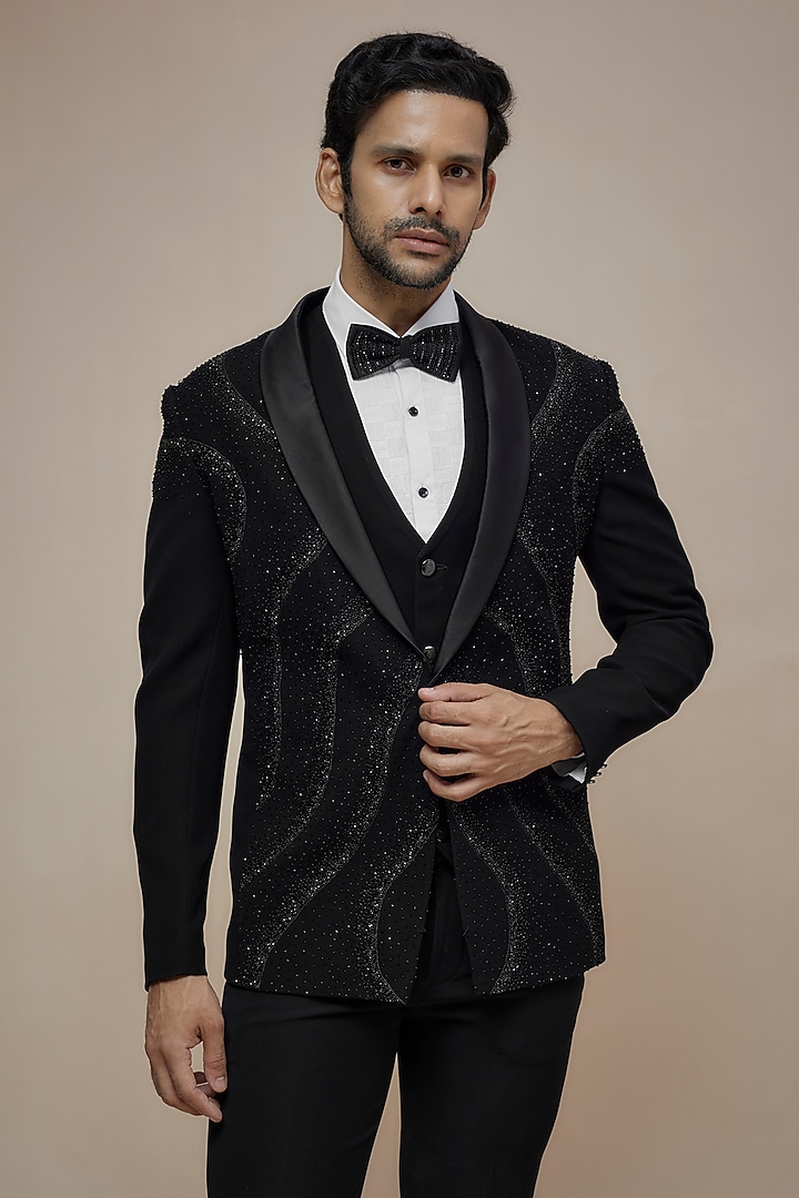 Black Japanese Suiting Embroidered Tuxedo Set by RE CHANNEL at Pernia's Pop Up Shop