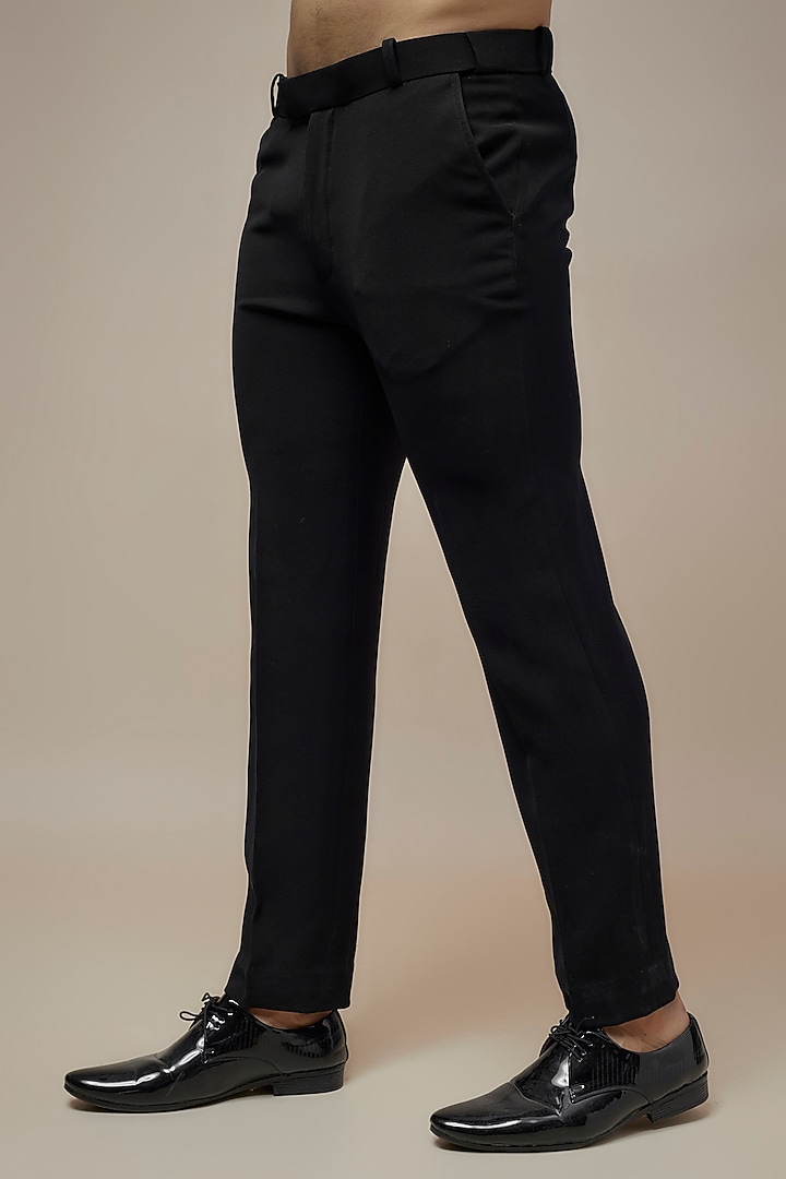 Black Japanese Suiting Salli Embroidered Wedding Bandhgala Set by RE CHANNEL at Pernia's Pop Up Shop