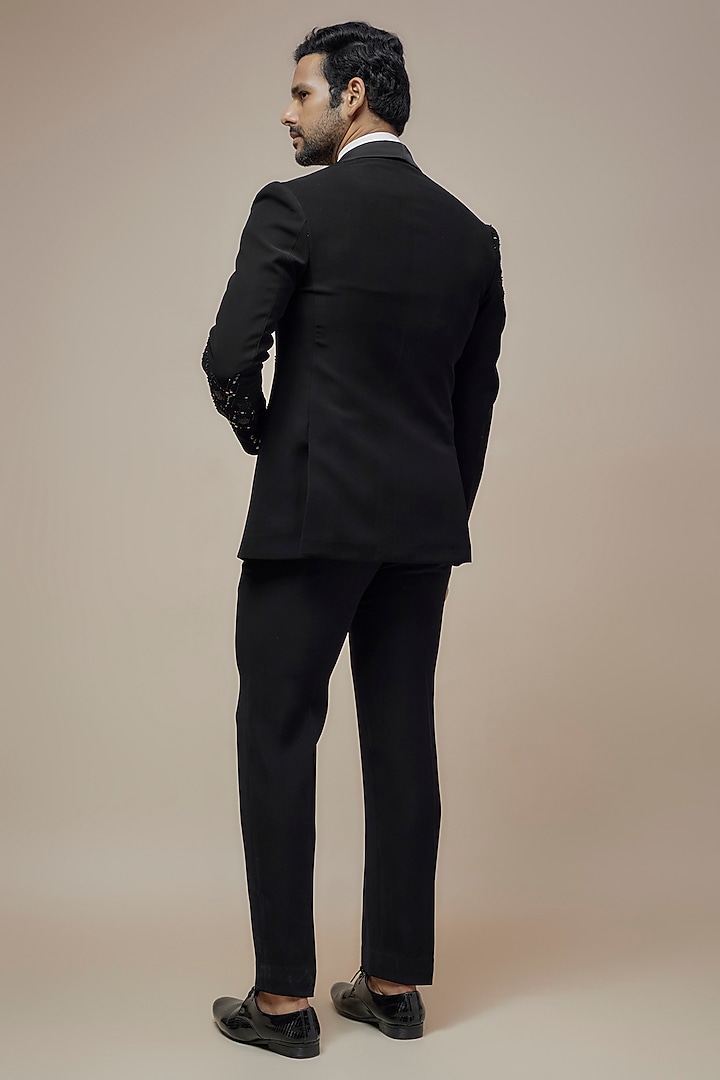 Black Japanese Suiting Resham Embroidered Tuxedo Set by RE CHANNEL at Pernia's Pop Up Shop