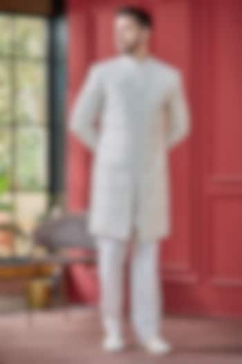Ivory Silk Zardosi Work Lucknowi Wedding Sherwani Set by RE CHANNEL at Pernia's Pop Up Shop