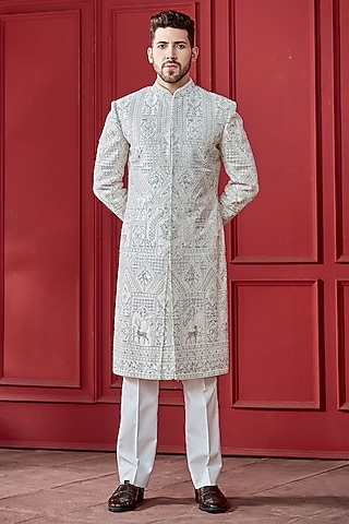 Lilac Silk Cutwork Sherwani Set by RE CHANNEL