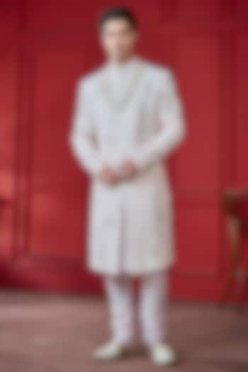 Light Pink Silk Threadwork Sherwani Set by RE CHANNEL