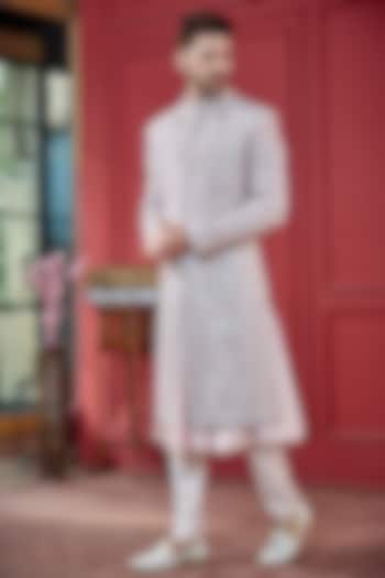 Mauve Silk Zardosi Embroidered Sherwani Set by RE CHANNEL